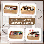 BTSKY Small Remote Basket for Coffee Table Entryway Living Room Rattan Serving Tray 9.6'' x 6.5'' Handwoven Wicker Baskets Decorative Tray for Wallet Remote Control Trinkets Rings Cosmetics Crackers - size: 9.6'' X 6.5'' X 3.1''