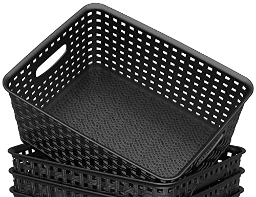 WYT Woven Storage Organizer Basket, 6-Pack Black Plastic Weave Baskets, 10.1 x 7.55 x 4.1 - color: Black, size: 6-Pack