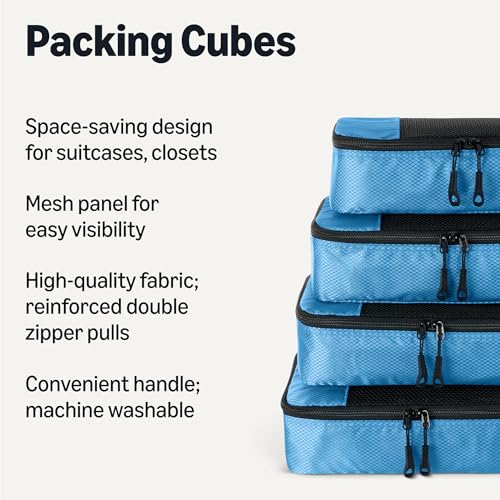 Amazon Essentials 4-Piece Packing Cubes Travel Accessories Set, Luggage Organizer with Double Zipper, Mesh Top, Space-Saving, Medium, Sky Blue (Previously Amazon Basics) - color: Sky Blue, size: 4 x Medium