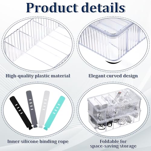 4 Pcs Cable Organizer Box, Clear Plastic Cord Storage Organizer with 40 Wire Ties Charging Cord Storage Organizers with Lid for Home Office Desk Drawer Organizers and Accessories