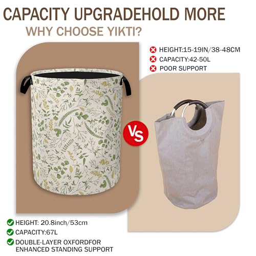 Green Herb Leaves Laundry Hamper,Rustic Wildflower Collapsible Laundry Baskets,Waterproof Oxford Cloth Laundry Room Organization for Bedroom,Bathroom,Nursery,16x20 Inch - color: Green Herb Leaves