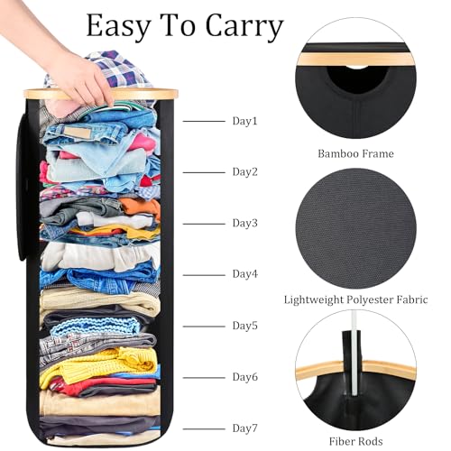Laundry Hamper with Lid, 100L Clothes Hampers for Laundry with Bamboo Handles and A Removable Bag, Fordable laundry Basket with Lid for Bathroom, Bedroom, Dorm, Laundry Room - color: Black, size: 100L