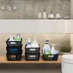 Tiawudi Stackable Woven Plastic Basket, Storage Bins for Cabinet, Closet, Shelf, Under Sink and Countertop, Pantry Organizer Bins, 6 Pack - color: Black