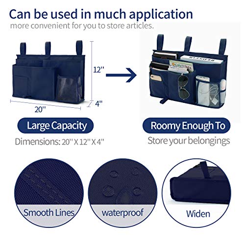 Bseash Bunk Bed Organizer, Bedside Caddy Hanging Bed Organizer Storage Bag 8 Pockets, for College Dorm Rooms Bed, Hospital Bed, Baby Bed Rails, 600D Oxford Cloth (Navy Blue) - color: Navy Blue, size: Large