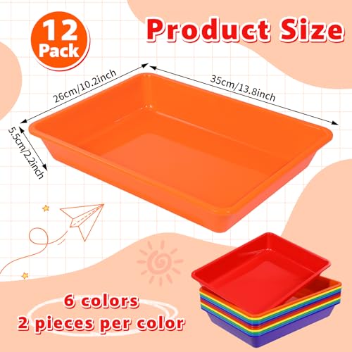 12 Pack Letter Size Flat Storage Paper Tray Organizer Bin Tray Plastic Stackable File Organizer for Classroom Library School Office Teacher Desktop Book Organization (Rainbow)