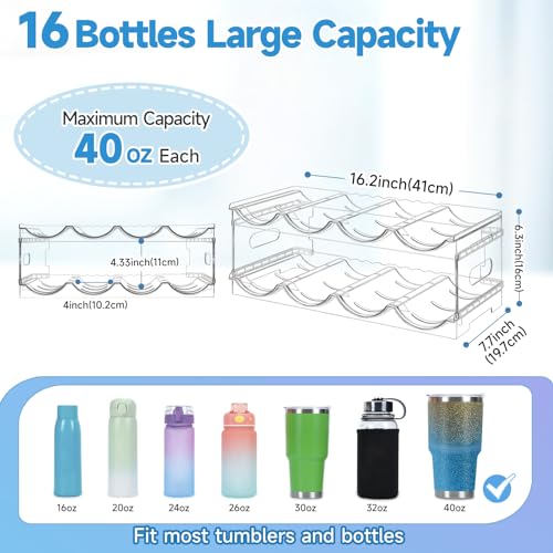 Amaoot Large Compartment Water Bottle Organizer,2 Tier Stackable Water Bottle Rack for Cabinet,Tumbler Storage Organizer for Kitchen,Fridge,Cabinet Organization and Storage - size: 8 bottle
