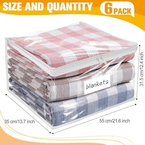 Plastic Storage Bags with Easy-Glide Zipper, Pack of 6, Durable Clear Vinyl Zippered Storage Bags for Clothes Sweaters Comforters Blankets Sheets Bedding (21.6 x 13.7 x 12.4 Inch, White) - color: White, size: 21.6 x 13.7 x 12.4 Inch - 6 Pack
