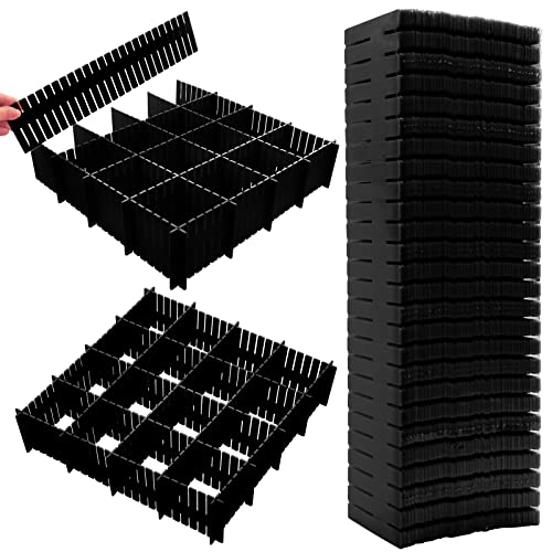 45 Pack Drawer Dividers, Plastic Adjustable Drawer Storage Organizer for Tidying Clutter Socks, Underwear, Makeup, Kitchen, Dresser Black - color: Black