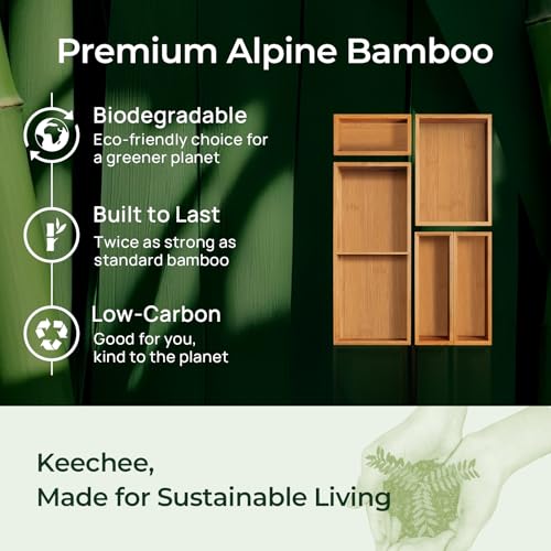 keechee Carbonized Bamboo Kitchen Drawer Organizer (Bundle: 5pc Organizers Set) - size: Bundle: 5pc Organizers Set