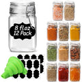 ComSaf Set of 12 Square Glass Jars with Airtight Lids (8 Oz), Pantry Canisters for Spices, Jams, & Herbs, Wire Clamp Jar for Overnight Oats, Pickling, Favors, Includes Labels & Funnel - size: 8oz*12