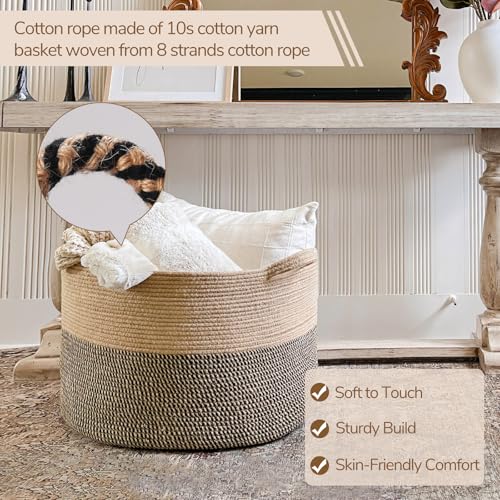 INDRESSME Extra Large Woven Baskets for Storage, 21.7 x 13.8 Blanket Basket Living Room Wicker Storage Basket for Organizing Woven Laundry Baskets for Toy Pillow Shoe, Entryway, Black Jute - color: Black & Jute, size: 21.7"D x 13.8"H
