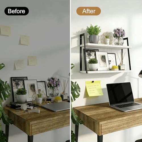 SRIWATANA Floating Wall Shelves, Rustic Wood Shelves Book Shelves Wall Mounted Ideal Room Decor (White) - color: White