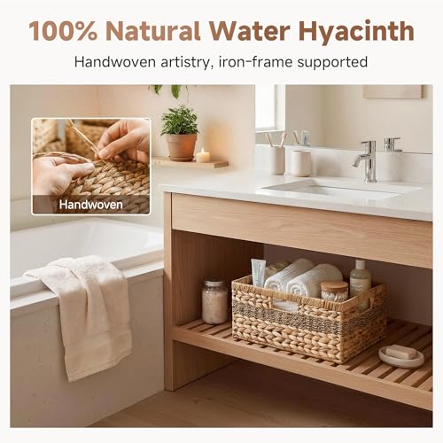 StorageWorks Jumbo Rectangular Wicker Basket, Water Hyacinth and Seagrass Storage Basket with Built-in Handles, 1 Pack - color: Natural (Water Hyacinth with Seagrass), size: 16 ½"L x 13"W x 7 ½"H