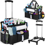 Large Rolling Cleaning Caddy with Detachable Trolley, Cleaning Supply Organizer Bag with Wheels & Multi-Pockets, Water-Resistant Cleaning Cart on Wheels for Housekeeping, Cleaner