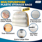 Storage Standard Large Clear Plastic Bags for Storage 6-Pack - Waterproof Extra Large Plastic Bags with Zip Ties, Heavy-Duty Cover for Clothes, Blankets, Linens & Bedding Organization - 32 x 42 Inches - size: 32'' x 42’’