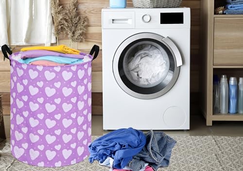 19.7 Inch Round Purple Love Laundry Hamper Laundry Basket Fabric Storage Hamper Organization Basket, Storage Bin, Toy Box,Valentine's Day Gift Basket with Handles for Room - color: Purple Love