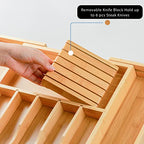 Wencrfat Silverware Drawer Organizer with Removable Knife Block and Dividers, Expandable Bamboo Kitchen Drawer Organizer, Flatware Utensil Cutlery Organizer for Drawer 8 Compartments