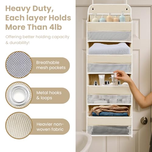 Over the Door Organizer with 4 Side Mesh Pockets, 4 Shelf Capacity Hanging Behind the Door Kitchen Organizers and Storage Suitable for Storing Toys, Shoes, Towels, Lvoy White, 4 Shelf - color: Ivory White, size: 4 shelf