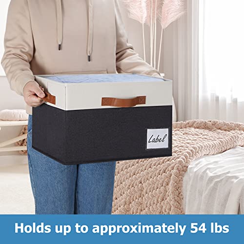GhvyenntteS Extra Large Storage Bins with Lids, Foldable Fabric Storage Boxes with Lids and Handles, Storage Baskets with Lid and Label for Home Office (3 Pack, Black, 15.75" x 11.8" x 10.2") - color: Black with White, size: Extra Large-3 Pack