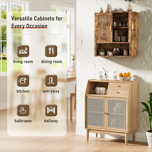 INNOD Bathroom Wall Cabinet, Wall-Mounted Medicine Cabinet with Adjustable Wood Shelf & Doors, Floating Bathroom Cabinet Over Toilet for Laundry Room & Kitchen & Living Room (Retro) - color: Retro