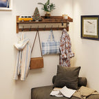 AMBIRD Coat Rack Wall Mount, 35 inch Large Wall Hooks with Shelf, Entryway Shelf with 7 Dual Coat Hooks 4 Key Hooks Mail Organizer, Wooden Coat Hanger and Key Holder Wall Mount - color: Brown, size: 35" L