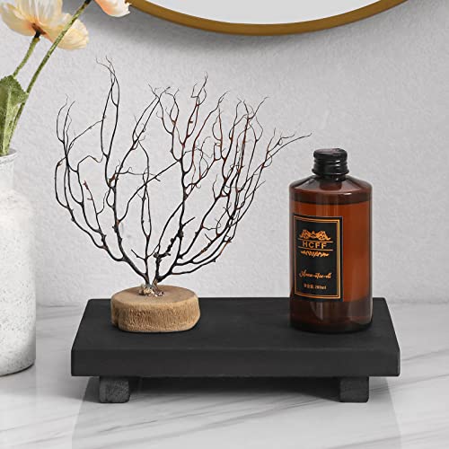 zoocatia Small Wood Tray Pedestal Stand Farmhouse Bathroom Decor Decorative Wooden Riser Kitchen Soap Dish Holder for Vanity, Counter, Sink, 9" x 5.9" - Black - color: Black, size: 9" x 5.9" x 1.6"