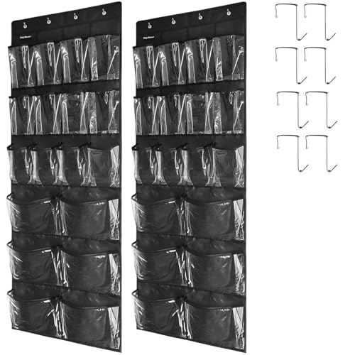 2 Pack Extra Large Hanging Over Door Shoe Organizers,closet shoe organizer shoe rack organizer shoe storage,12+6 Crytal Pockets,8Hooks,black (59"x 21.6") - color: B-Black&Clear