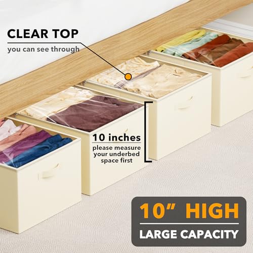 SpaceAid 4 Pack 10" High Under Bed Storage Containers, Large Underbed Storage Organizer Bins with Lids for Bedroom, Dorm, Clothes, Closet Organization, Bed Sheets and Blankets (Beige) - color: Beige