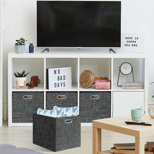 Posprica 13x15x13in Collapsible Storage Bins, Fabric Foldable Cube Storage Boxes, Decorative Storage Baskets Organizer for IKEA Kallax, Shelves, Closet, Clothes, Toy, Set of 4-Black - color: Black