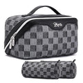BOYATU Travel Makeup Bag for Women: Large Cosmetic Bag Set of 3 - PU Leather Make up Bag with Compartments - Compact Waterproof Toiletry Bag with Divider & Handle (D-2-Black) - color: D-2-Black