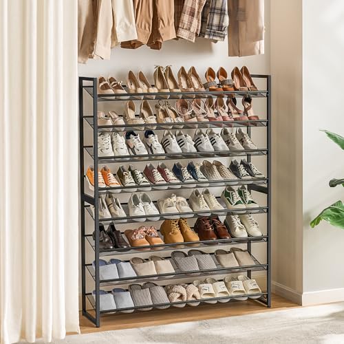 Nunsino Shoe Rack, Large Metal Shoe Organizer,Max Holds 50 Pairs,8 Tier Shoe Storage Shelf for Garage,Closet,Entryway, Black - color: Black, size: 8 Tier
