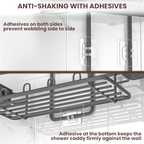 REINHARDT Shower Caddy Hanging, Rustproof Bathroom Caddy Anti-Swing Shower Organizer No Drilling Bath Racks with Soap Holder Multi Hooks Bathroom Storage for Shampoo Sponge, Grey - color: Grey