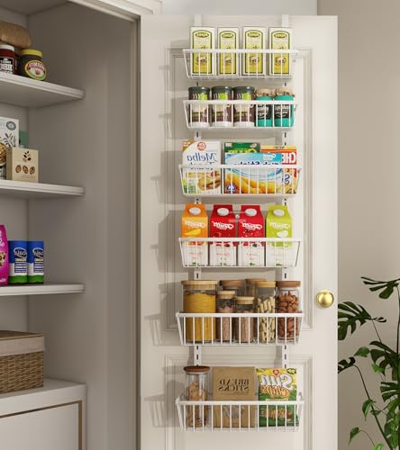 Mefirt 12 Inch Wide Narrow Over The Door Pantry Organizer, Pantry Organization and Storage, 6-Tier Metal Hanging Deep Basket Wall Spice Rack Seasoning Shelves, Home & Kitchen Essentials, White - color: White, size: 6-Tier (12"W)