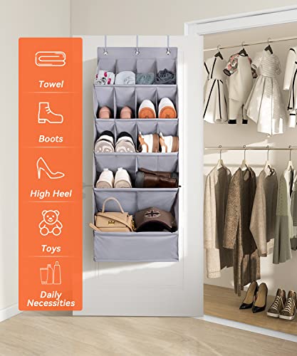 FENTEC 1 Pack Over-the-Door-Shoe-Organizers,Hanging Organizers with Large Pocket Shoe Holder Hanging Shoe Rack for Closet Shoe Organizer for Wall, Over Door Organizer with 15 Pockets Gray - color: GREY-(18+ Pairs), size: 1 Pack