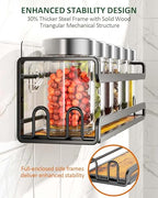 Doakhirmit 4 Pack Wall Mount Spice Rack with 16 Hooks,Hanging Spice Rack Organizer for Stove Cabinet Pantry Door, Screw or Adhesive Wooden Spice Shelf for Kitchen and RV Camper, Black - size: 4 Pack