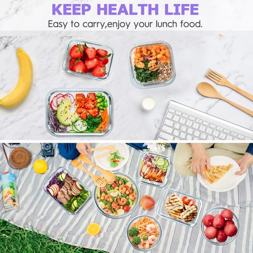 34pcs Glass Food Storage Containers with Lids Set, Airtight Glass Meal Prep Containers (17 Containers & 17 Lids), Leak Proof Lunch Container BPA-Free, Microwave, Oven, Freezer, Dishwasher Safe-Purple - color: PURPLE