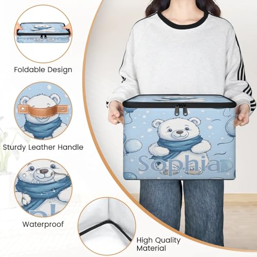Custom Storage Basket with Name, Personalized Storage Bins with Zipper Lid, Foldable Fabric Storage Box Large capacity with Handle Balloon Bear - color: Option 17