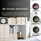 BLU MONACO | Cardboard Magazine File Holder Set of 4 Gold White Stripes | Vertical Magazine File Holder with Label Slots | Standing File Holder and Cardboard Bins for Shelves Desk Classroom - color: White Gold Stripes