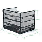 SETTFRFE 4 Tier Mesh Paper Letter Tray,Desk File Organizer with A Sliding Drawer,Office Supplies Desk Organizer for Home Office,Black.