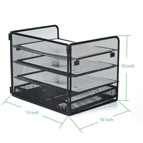 SETTFRFE 4 Tier Mesh Paper Letter Tray,Desk File Organizer with A Sliding Drawer,Office Supplies Desk Organizer for Home Office,Black.