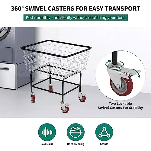 Wire Laundry Cart with Wheels, 2.5 Bushel Rolling Laundry Basket, Commercial Basket Carts for Laundry Room, Hotel, Home, Apartment Use, Durable Steel Frame with Galvanized Finish, 5" Casters - size: 2.5 Bushel