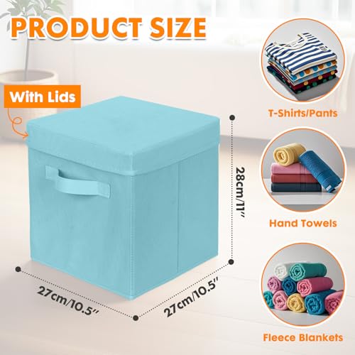 ShellKingdom Storage Bins, Foldable Fabric Storage Cubes with Lid, Clothes Storage Organizer Drawer For Closet Toys Storage, 10.5 X 10.5 X 11 INCH, 2 Pack (Light Blue) - color: Light Blue, size: 11 inch (2 Pack)