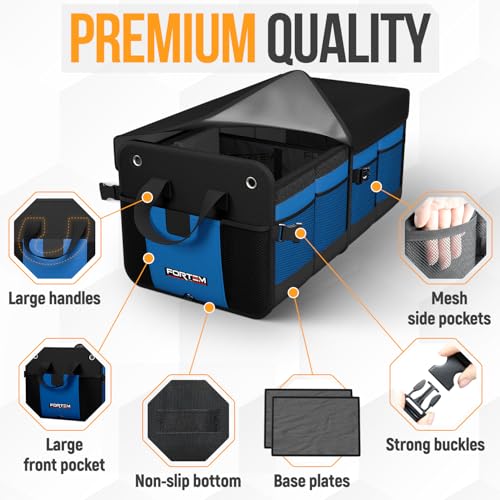 FORTEM Trunk Organizer For SUV Car Organizer and Storage, Multi-Compartment Storage Bag Car Accessories for Women Men, Perfect Christmas Gifts, 1680D Oxford, Non Slip Bottom, Straps, Soft Cover (50L) - color: Blue, size: Standard (50L)