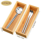 Kigley 8 Pieces Bamboo Drawer Organizer Kitchen Utensils Wooden Utensil Stackable Wooden Storage Box Bamboo Silverware Tray for Drawer(9 x 3 x 2 Inch,Wood) - size: 9 x 3 x 2 Inch