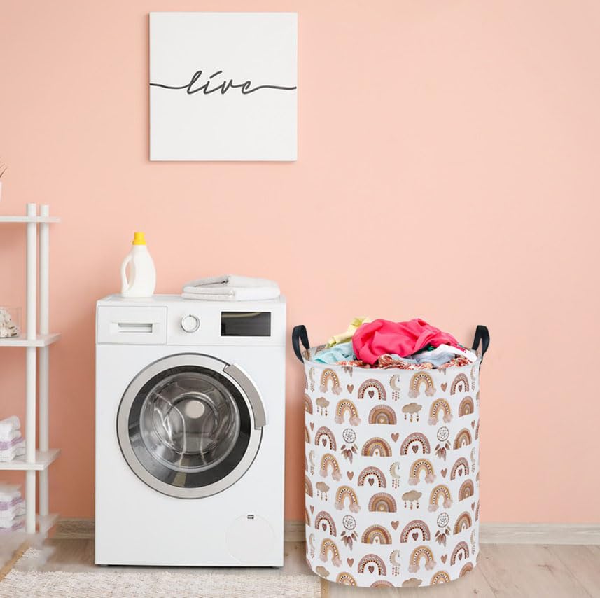 Essme Kids Laundry Basket,Rainbow Hamper Collapsible Canvas Waterproof Storage Bin for Girls, Cute Hamper,Gift Baskets.(Dream rainbow) - color: Dream rainbow