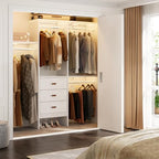 Armocity 5FT Small Closet System with 3 Fabric Drawers, 60 Inches Walk In Closet Organizer System With 3 Adjustable Shelves, Heavy Duty Clothes Rack Built-In Garment Rack, 59" L x 16" W x 71" H, White - color: White
