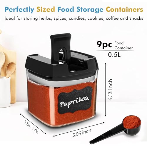 Shazo 9 PC Airtight Food Storage Containers - BPA Free Clear Plastic Snack & Spice Containers with Easy Lock Lids - Kitchen and Pantry Organization for Herbs, Coffee, Tea - 0.5L / 2.1 Cups - color: Black - 9 Pc, size: 9 Pc - 0.5 Liter