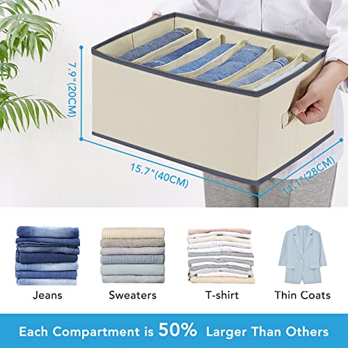 3 Pcs Large Size Wardrobe Clothes Organizers 6 Grids for Pants, Jeans, Sweater, T-shirt, Thin Coat, Dress Stackable Closet Drawer Organizer Storage Bin Container with Sturdy Handles, Beige - color: Beige, size: 3 Pack