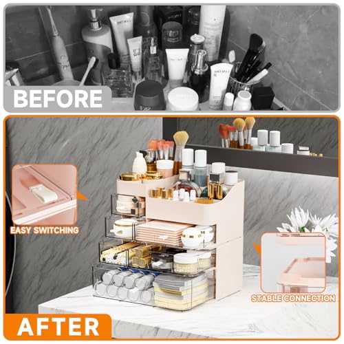 Pink Makeup Countertop Organizer,Large Capacity Make up Organizers for Vanity with 6 Drawer,Plastic Bathroom Skincare Organizers for Eyeshadow,Brush,Palettes,Perfume,Beauty Products,Skin Care Storage - color: Pink, size: Large-6 Drawers