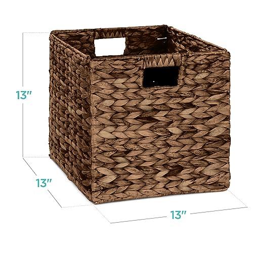 Best Choice Products 13x13in Pack of 5 Cube Storage Baskets, Water Hyacinth Multipurpose Collapsible Organizers, Handwoven Laundry Totes for Laundry, Living Room, Kids Room & Nursery - Brown - color: Brown, size: 13x13in